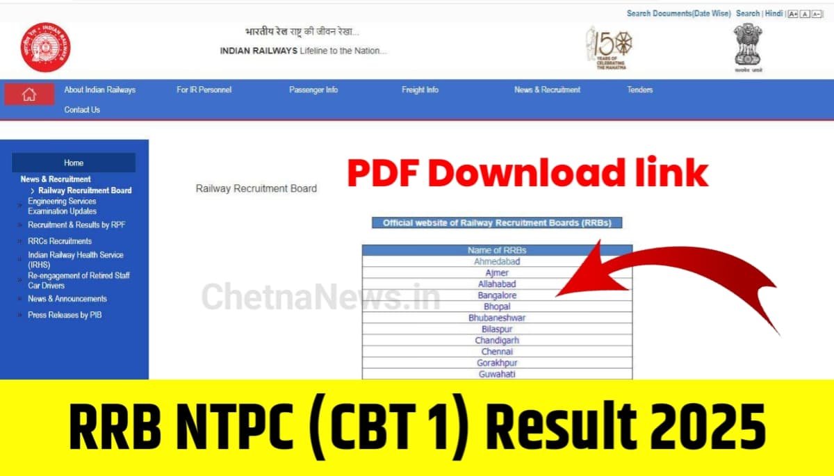 RRB NTPC CBT 1 Graduate Result 2025